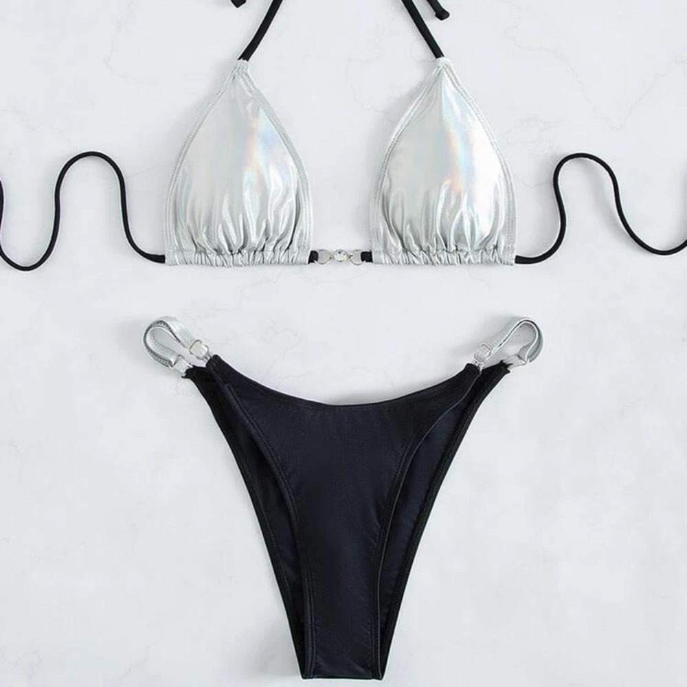 SHEIN Block Halter Triangle Swimsuit
